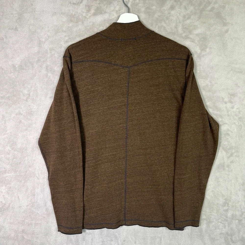 Agave Henley Snap Button‎ Long Sleeve Shirt Size Small Brown Made In USA
